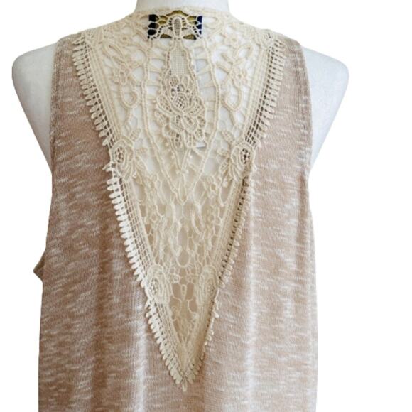 Simply Lara Duster Kimono Lace Detail Open Front Sleeveless Neutral Beige XL NEW - Picture 7 of 12